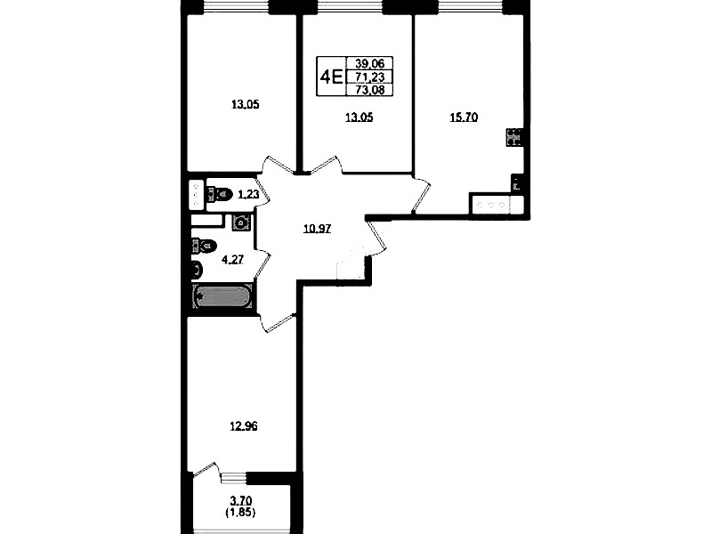 3-комнатная квартира 73.08 м², 3/10 эт., ЖК «UP! Квартал Новый Московский»